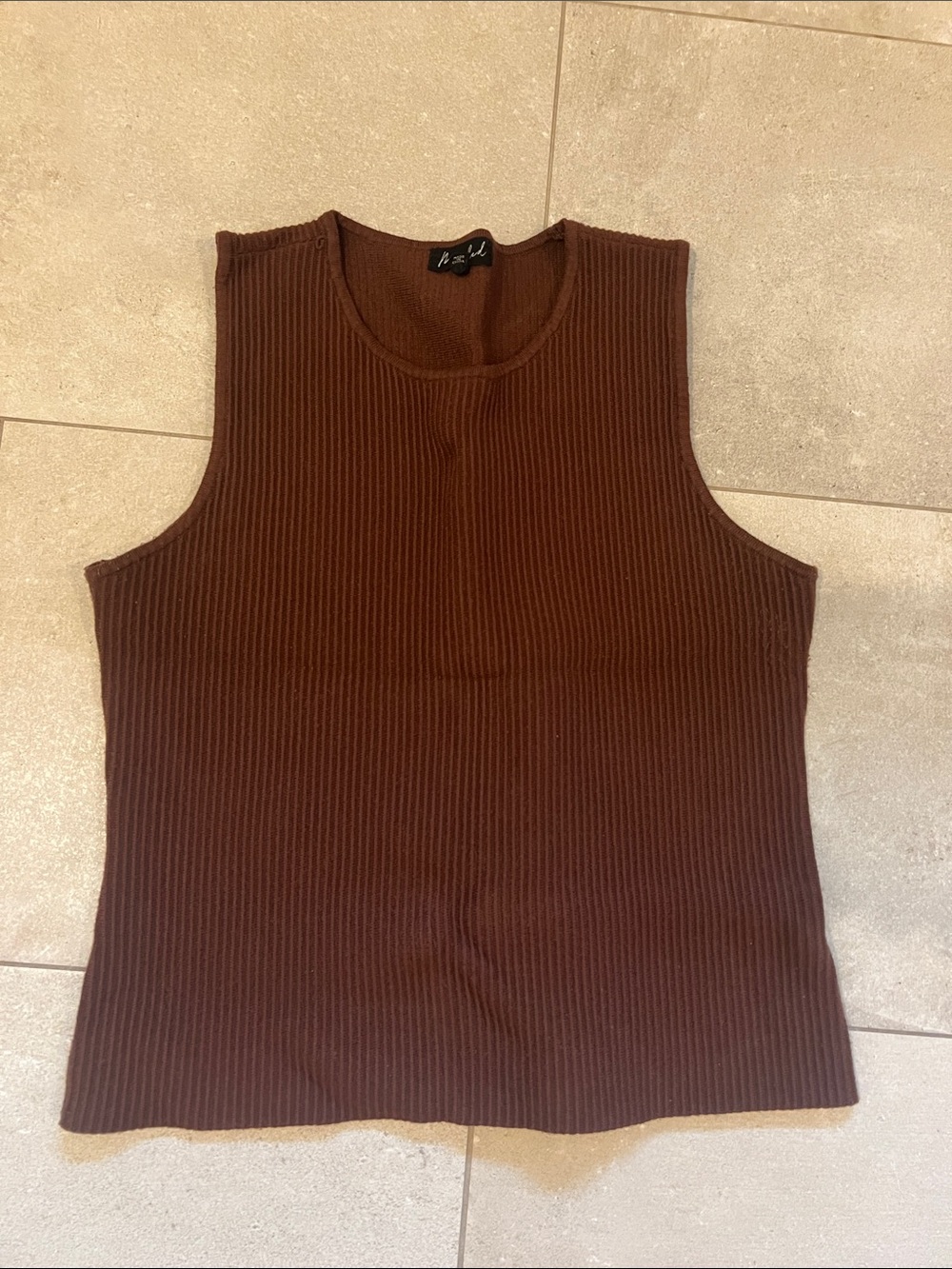 Brown Ribbed Sleeveless Knit Top - Marled- size large